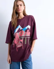 トップショップ レディース トップス Tシャツ グラフィック Topshop Oslo graphic tee Burgundy バーガンディ