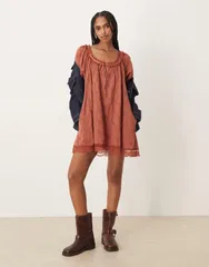 フリーピープル レディース トップス ワンピース ミニ レース Free People juno mini lace babydoll dress in canyon sunset Canyon sunset