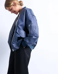 トップショップ レディース アウター ジャケット・ブルゾン デニム レザー フェイクレザー ジャケット Topshop faux leather washed MA1 bomber jacket inのサムネイル