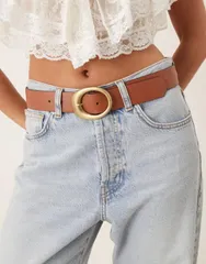 エイソス レディース アクセサリー ベルト ジーンズ ASOS DESIGN oval buckle jeans belt in tan Tan タンのサムネイル