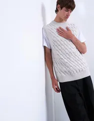 トップマン メンズ アウター ニット・セーター リラックスフィット プリーツ ニット Topman relaxed fit knit pleated tank top Gray グレーのサムネイル