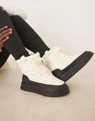 エイソス レディース シューズ ブーツ・レインブーツ ナイロン レース ASOS DESIGN Arrow nylon lace up snow boots in creamono CREAMONOのサムネイル