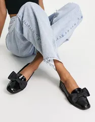 エイソス レディース シューズ スリッポン・ローファー ローファー ASOS DESIGN Mentor bow loafer flat shoes patent Black patent ブラックのサムネイル