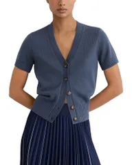 レイス レディース アウター カーディガン Vネック REISS Anya V Neck Cardigan Blue ブルー