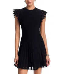 ミリー レディース トップス ワンピース シアー ニット MILLY Sheer Flutter Sleeve Knit Dress Black ブラックのサムネイル