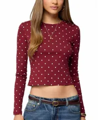 アディクテッド レディース トップス シャツ ドット柄 ドット Ediktedaliya Polka Dot Long Sleeve Top Burgundy バーガンディ