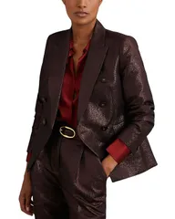 レイス レディース アウター ジャケット・ブルゾン トール ブレザー REISSienna Metallic Blazer Burgundy バーガンディ