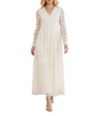 ニードルアンドスレッド レディース トップス ワンピース Vネック Needle Thread Celestia Ribbon Long Sleeve VNeck Gown Champagne シャンパン