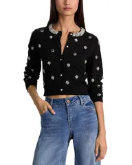 アリスアンドオリビア レディース アウター カーディガン セーター Alice and Olivia Dolliembellished Cardigan Sweater Black ブラックのサムネイル