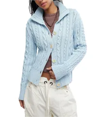 フリーピープル レディース アウター カーディガン Free People WTF Cable Collar Cardigan Pastel Blue ブルーのサムネイル