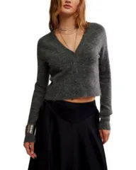 フリーピープル レディース アウター カーディガン クロップド Free People School Girl Cropped Cardigan Charcoal Heather チャコールのサムネイル