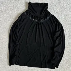 日本 ヴィンテージ アクシーズファム ゴシック ブラック レースPOINT タートルネック インナー トップス