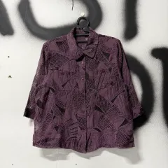 VTG ヴィンテージ パープル マルチ パターン シースルー カラ シャツ ジャケット