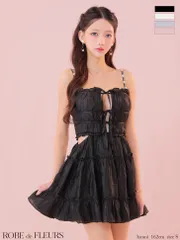 ブラック  fm3377 【ROBE de FLEURS/ローブドフルール】 シャーリング/ サテン/ リボン/ ウエスト/ フレア/ ミニドレス/ キャバドレス/ ナイトドレス/  AngelR エンジェルアール Brille3791 ブリエ