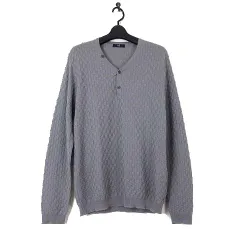 23区 オンワード樫山 オム HOMME 20AW ニット カットソー セーター 薄手 ヘンリーネック 長袖 ブロック編み L 48 グレーのサムネイル