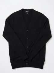 UNIQLO ユニクロ メリノウール Vネック カーディガン (ブラック)