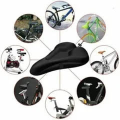 自転車サドルカバー 低反発クッション 28×19cm ドローコード 滑り止め ブラックのサムネイル