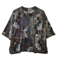 着物リメイク大島紬花柄五分袖チュニック - メルカリ