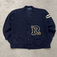 ラグビー ラルフローレン レタードカーディガン エルボーパッチ スカル
