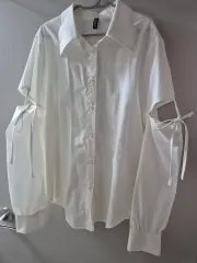 H&M 白 カットアウト リボン ブラウス