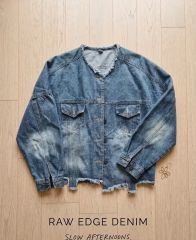 GLAMOUR グラマー カットオフ 短丈ノーカラーデニムジャケット - メルカリ