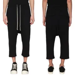 リックオウエンス 18FW Rick Owens DRKSHDW(リックオウエンス ダークシャドウ) ドローストリング コットン クロップド バギー パンツ ブラック