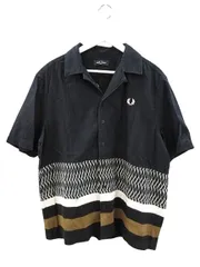 フレッドペリー FRED PERRY Knitted Panel Revere Collar オープンカラー シャツ M5680 サイズL ネイビー 半袖 ボタンシャツ 異素材 切替 トップス