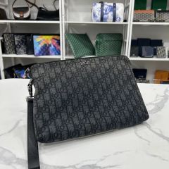 極美品】現行 ディオール オブリーク クラッチバッグ エンボス ブルー 