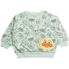 新品 [バンダイ] 【本体綿100％】2026年 春物 アンパンマン 裏毛 総柄 スウェットシャツ グリーン◇100cm pa3661