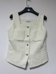 新品)ハイクオリティ ツイード アイボリー ベスト ノースリーブ ベスト ゴールドボタン