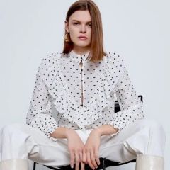 未使用】ZARA リボン付きドットプリントブラウス S - メルカリ