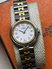 稼働 Hermes ラリー 腕時計 スモセコ 片開きバックル グレー 3858 