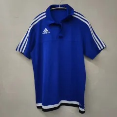 アディダス 3本線 ブルー 半袖 ポロTシャツ