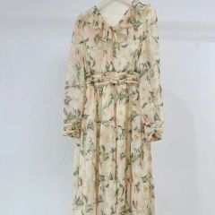 オーディアミューズ☆ボウタイプリーツワンピース☆ベージュ系☆42☆未