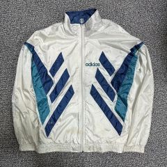 希少】90s アディダス ナイロンジャケット L立ち襟 ジップアップ 白 
