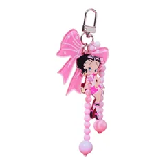 Betty Boop　ベティちゃん　キーホルダー　ピンク　リボン　ビーズ　バッグチャーム　キーチャーム　じゃらじゃらキーホルダー　ベティブープ　可愛い　アメコミ　キャラクター　平成　レトロ　ギフト　プレゼント　海外製品　雑貨のサムネイル
