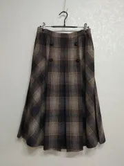 新品) ウール混 CHECK プリーツスカート ブラウン