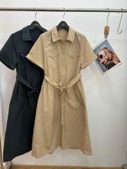 ラルフローレン＊パフスリーブ＆フレアシャツリボンワンピース／ベージュ ラルフローレン＊パフスリーブ＆フレアシャツリボンワンピース