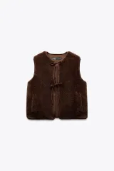 ZARA ブラウン ファー ベスト Lのサムネイル