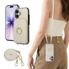 KW-LINK iPhone 17 ケース 手帳型 いphone17 ケース ショルダー リング付き スマホケース あいふおん17ケース手帳型 おしゃれ 背面カード収納 横置きスタンド機能 アイフォン17 に適用 背面ケース可愛い 女性 人気 肩掛け 斜め掛け