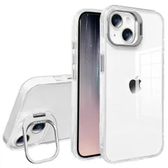 YUYIB スマホケース 対応 iPhone 15 ケース クリア 透明 カメラ隠れスタンド 米軍MIL規格の保護 ストラップ穴 耐黄変 耐衝撃 傷防止背面 軽量 薄型 ブランド アイフォン15 携帯かばー (シルバー, iPhone 15)
