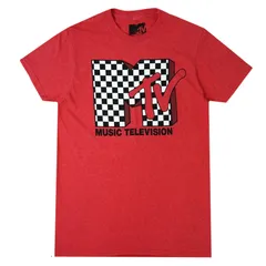 メンズ レディース Tシャツ MTV CHECKERED LOGO TEE MUSIC TELEVISION エムティーヴィー チェッカード ロゴ ミュージックテレビジョン 半袖 Tシャツ赤 レッドヘザーMTVN0165 男女兼用 ジェンのサムネイル