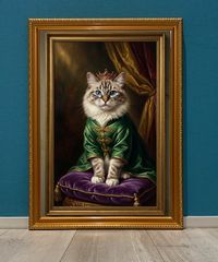 小さな王様』猫 ミニ油絵 原画・ゴールド額付き 一点物 ラグドール