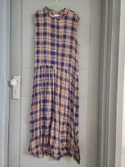 イッセイミヤケPLEATS PLEASE ギンガムチェックワンピース青白サイズ3 イッセイミヤケPLEATS PLEASE ギンガムチェックワンピース青白サイズ3