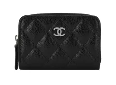 シャネル カードウォレット ジッパー シルバー キャビア