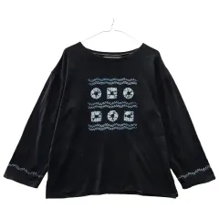 ヴィンテージ Y2K パンク 幾何学 プリンティング ブラック 長袖 Tシャツ