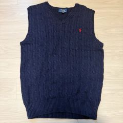 POLO RALPH LAUREN 刺繍ケーブルニットVネック ネイビー - メルカリ