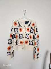 花柄クロシェ編みカーディガン アイボ