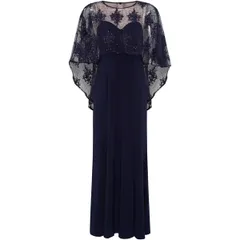 ジーナバッコーニ レディース トップス シャツ ケープデザイン マキシワンピース キャップ ケープ レース ジャージー マキシ Gina Bacconi Desire Jersey Maxi Dress With Lace Cape Navy Nude ネイビ