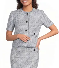 ダナキャラン レディース アウター コート クルーネック ツイード ジャケット DKNY by Donna Karan Coordinating Tweed Crew Neck Short Sleevのサムネイル